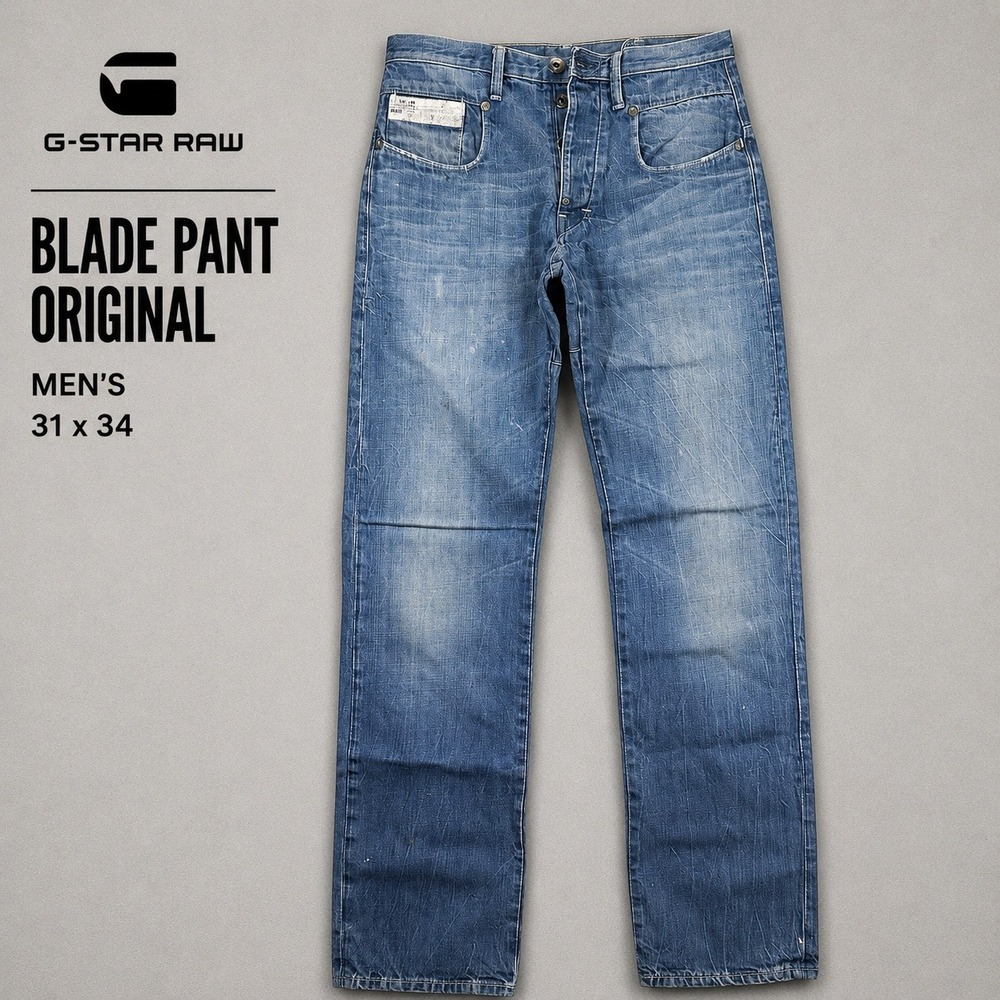 G Star Raw Blade Pant Original Mens 31x36 Blue Straight Leg Cinch Back Jeans